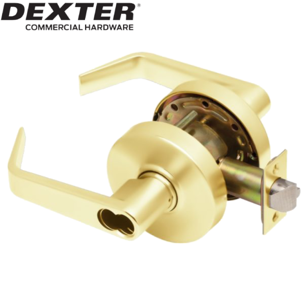 DEXTER Grade 2 Entry/Office Cylindrical Lock Non-Clutching SFIC Prep Less Core Bright Brass Finish