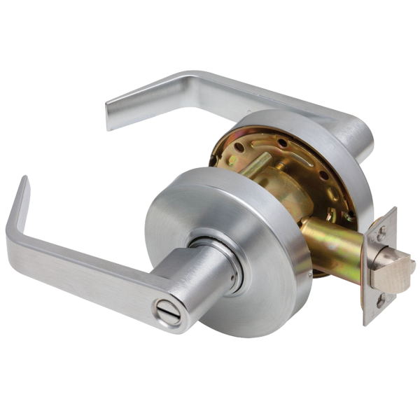 Grade 2 Privacy Cylindrical Lock Regular Lever 3" Rose Diameter Satin Chrome Finish