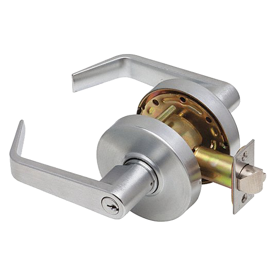 Grade 2 Storeroom Cylindrical Lock Regular Lever 3" Rose Diameter Satin Chrome Finish