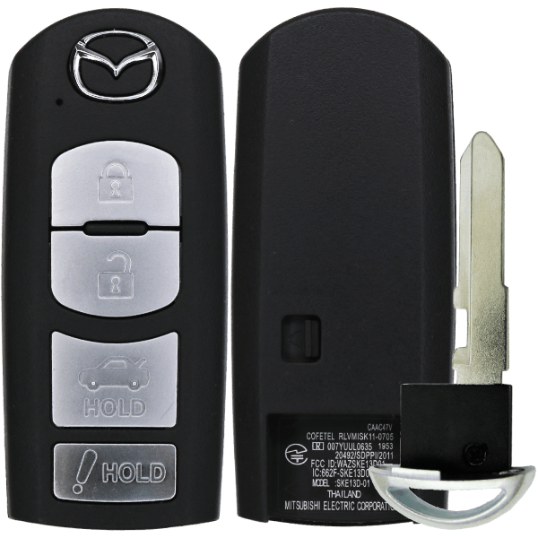 2014-2019 Mazda 4-Button Smart Key Fob FCC WAZSKE13D01 Part number GJY9-67-5DY GJY9675DY GJY9-67-5RY GJY9675RY (OEM)