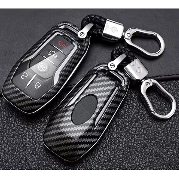 New Smart keyless Entry Remote Key Fob Carbon Fiber Car Key Shell For Ford F150 Mondeo Mustang Edge Fusion Lincoln MKC MKZ MKX(Shell With Keychian)